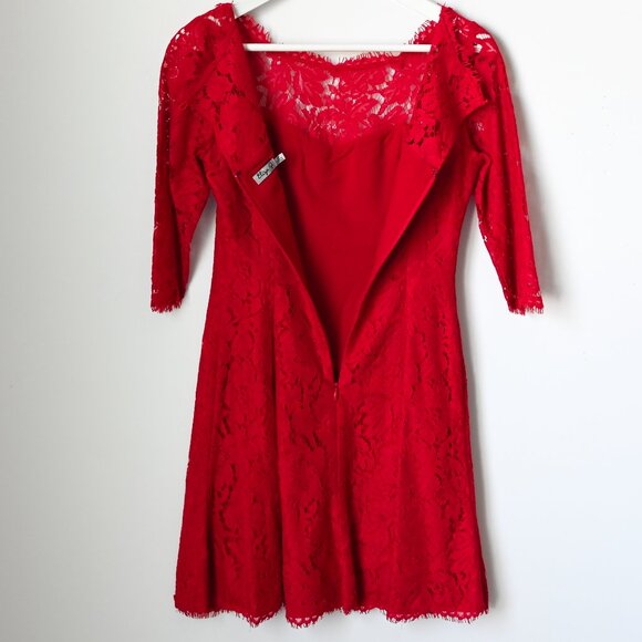 ELIZA J Red Lace Dress 3/4 Sleeves - Size 2P - Picture 3 of 12